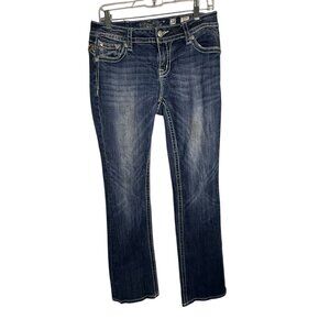 Miss Me Womens Mid-Rise Embellished Bootcut Jeans Size 28 Medium Wash